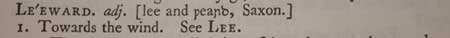 leeward, adjective; 'towards the wind'