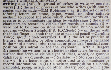 Webster's Third: definition of writing