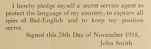 Secret agent pledge